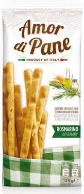 Produktbild von Amor di Pane knusprige Grissini mit Olivenöl und Rosmarin 125g