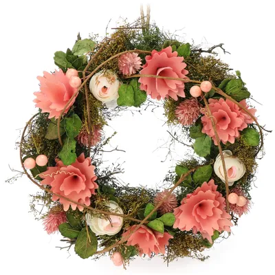 Frühlingskranz mit Holzblumen, Dekokranz, Ø ca. 30 cm