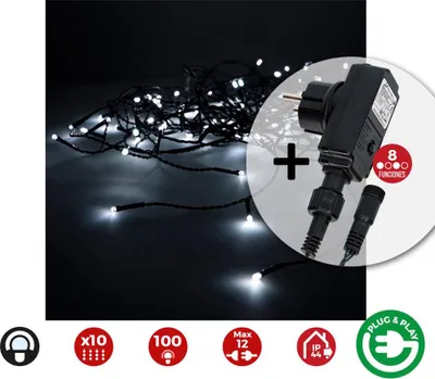 Image de Rideau Avec Programmeur Easy-connect 2x1m 10 Bandes 100 Leds Blanc Froid Edm