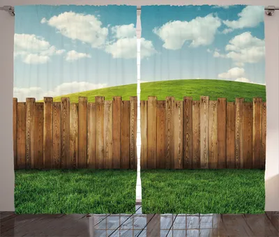 Produktbild von ABAKUHAUS Hölzern Rustikaler Gardine, Bewölkter Himmel über Garten, Schlafzimmer Kräuselband Vorhang mit Schlaufen und Haken, 280 x 260 cm, Grün braun
