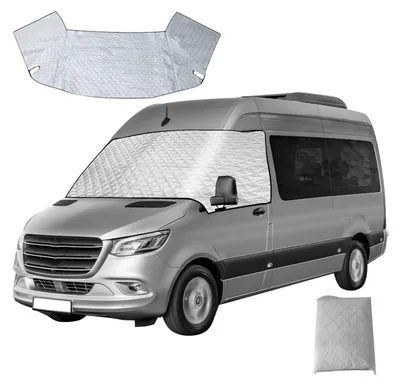 Zdjęcie produktu dla Osłona na przednią szybę do samochodu Mercedes Sprinter, lata produkcji 2006-2018, kolor srebrny, grubsza, zapobiega zamarzaniu, chroni przed kurzem