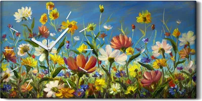 Produktbild von Wandbild Leinwand Bilder Wanduhr Geräuschlos 60x30 Ölgemälde Blumen wiese - weiße Hände