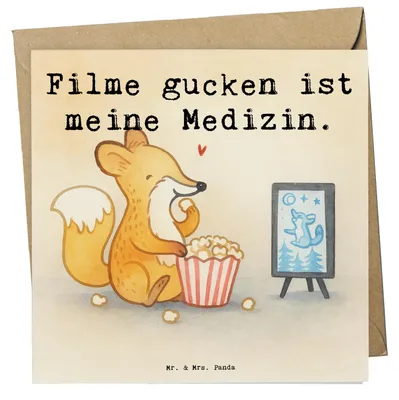 Produktbild von Mr. & Mrs. Panda doppelkarte Fuchs Filme gucken Design - Weiß - Geschenk, Glückwunschkarte, Kino, Hobby, faltkarte, Filmabend, Grußkarte, Fernsehen, anlasskarte, TV
