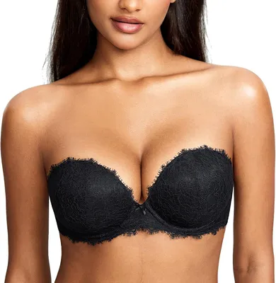 Produktbild von BH ohne Bügel, Push-Up-Effekt, aus Spitze, für Damen, mit verstellbaren Trägern