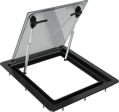 Produktbild von Belüftungsfenster für Wohnmobil & Wohnwagen - Schiebefenster 45 x 50 cm - 70° Öffnungswinkel - Mit Rollo & Mückennetz - Schwarz