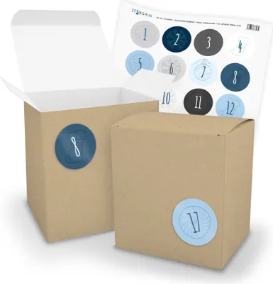 Produktbild von Adventskalender zum Füllen 24x XL Würfel 11x9x12cm BRAUN + Sticker V19 Z12