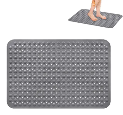Obrázok produktu pre Protisklzová podložka pod sprchu, 60 x 90 cm, sivá, s prísavkami a odtokovými otvormi