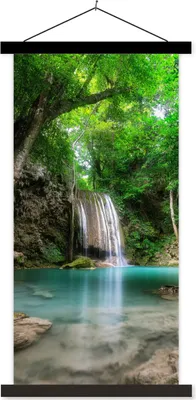 Produktbild von MuchoWow® Textilposter Dschungel - Wasserfall - Pflanzen - Wasser - Natur 90x180 cm mit schwarzem Rahmen - Dekoration Wohnzimmer