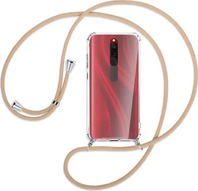 Produktbild von Handykette Backcover-Schutzhülle mit Band (Metall silberfarben) für Xiaomi Redmi 8 - beige