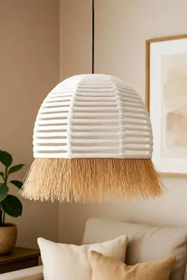 Produktbild von Opviq, Hochwertige Pendelleuchte, Metallkörper, Rafia-Kappe Ø30 h:30 cm, verstellbare Höhe 30-70 cm, E27 Fassung, Boho-Rustikal, IP20, ideal für stilvolle Wohnräume.