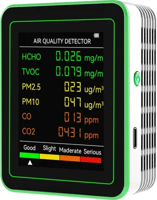 Produktbild von monitor jakości powietrza 6 w 1, wielofunkcyjny detektor dwutlenku węgla, naścienny tester jakości powietrza dla PM2.5, PM10, CO, CO2, HCHO, TVOC