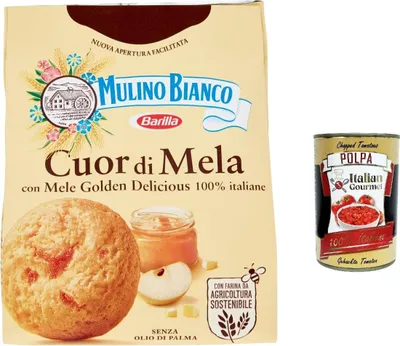 Produktbild von 12x Mulino Bianco Cuor di Mela Kekse mit 100% italienischen Äpfeln kuichen biscuits 300 g + Italian gourmet polpa 400g