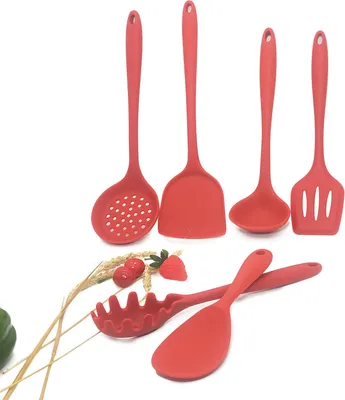 Image de set complet de 6 ustensiles de cuisine en silicone pour la pâtisserie et la cuisine, set d'ustensiles de cuisine, barbecue, aides culinaires - Rouge