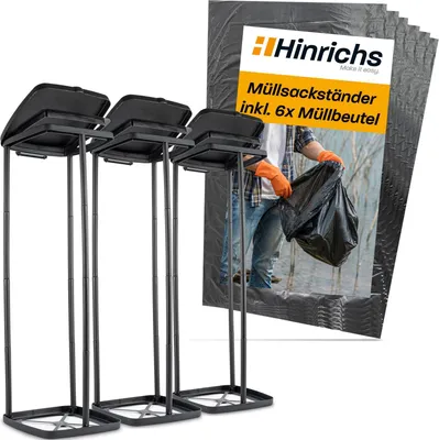 Produktbild von Hinrichs 3er Set Müllsackständer - Müllsackhalter mit Deckel und Klemmring