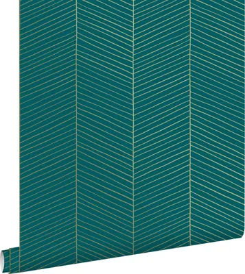 Zdjęcie produktu dla ESTAhome Tapeta motyw jodełki szmaragdowej zieleniIzłotym 53 cm x 10.05 m