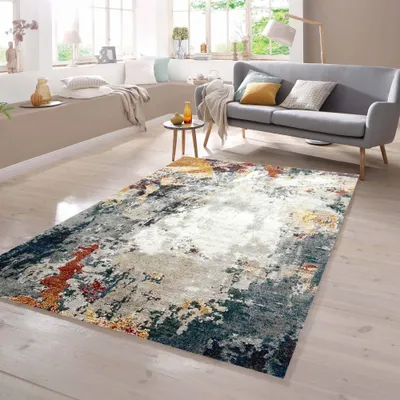 Zdjęcie produktu dla Dywan o abstrakcyjnym wzorze w kolorach szarym, niebieskim i czerwonym, wymiary: 120 x 170 cm