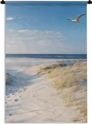Produktbild von MuchoWow® Wandteppich Wandbehang Düne - Möwe - Strand - Meer - Sonne 90x135 cm Tapisserie Dekoration Wandtuch - Baumwolle - Wandskulptur