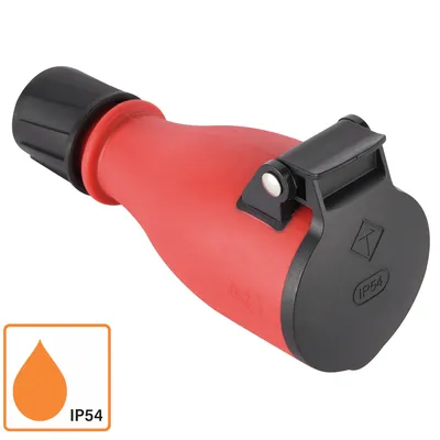 Produktbild von ORSEM Schuko Kupplung 230V IP54 Robuster Schutzkontaktstecker aus Gummi & Kunststoff, Schwarz Rot, Perfekt für den Außenbereich, 3Poliger Stromstecker