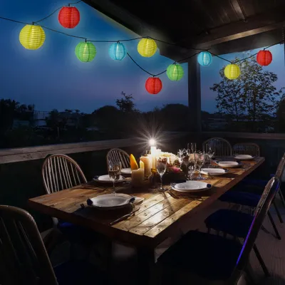 Produktbild von LED Solar Lichterkette LAMPIONS - 10 warmweiße LED - L: 4,5m - 8 Funktionen - Lichtsensor - bunt