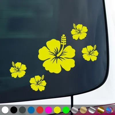 Produktbild von PantherPixel Hibiskus Aufkleber Aufkleberset Hibiskusblüten Sticker Auto Geschenkidee Farbe Neon-Gelb