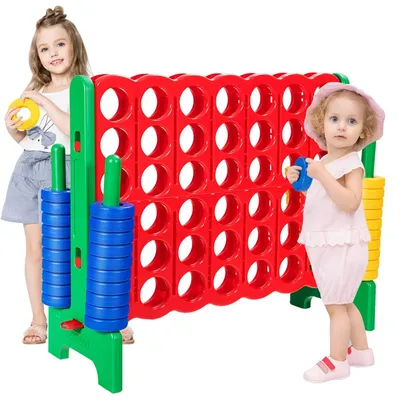 Produktbild von KOMFOTTEU Vier Gewinnt Spiel, 104 cm hohes 4 in Einer Reihe Spiel, freistehendes Strategiespiel mit Schieberegler & 42 Ringen für außen & innen, riesiges Brettspiel für Kinder & Erwachsene