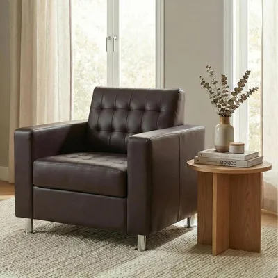 Image de Fauteuil Kunda, fauteuil club lounge, similicuir, pieds métal ~ coffee