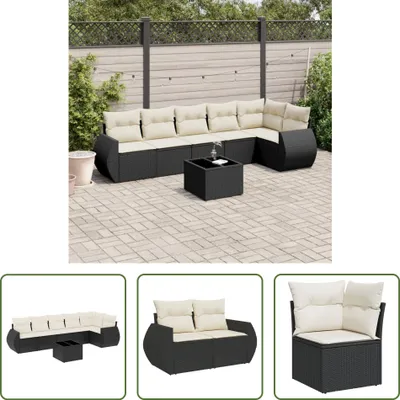 Produktbild von The Living Store 7-tlg. Garten-Sofagarnitur mit Kissen Schwarz Poly Rattan