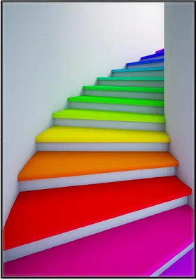 Produktbild von Wallario Wandbild Bunte Treppe, Größe: 70,30 x 100,30 cm, Poster mit schwarzem Aluminiumrahmen