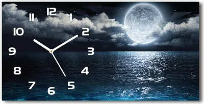 Produktbild von Wanduhr aus Glas – 60x30 cm - Glasbild - Glasuhr - Gehärtetes Glas - weisse-zeiger - Vollmond