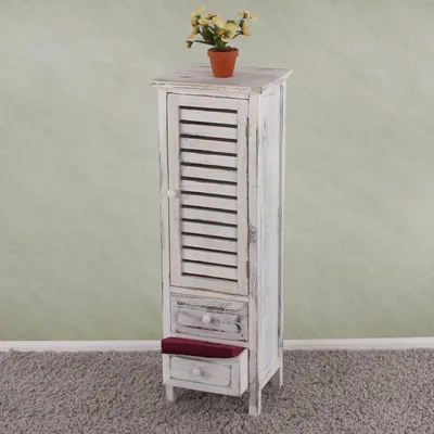 Produktbild von Kommode Schrank, 90x30x25cm, Shabby-Look, Vintage  weiß