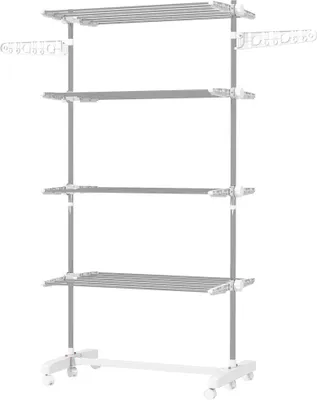 Produktbild von mobiler Wäscheständer, 142 x 55 x 172 cm, klappbar (4 Ebenen) , mit Rollen, Abschließfunktion, Seitenflügel, ABS, Weiß,