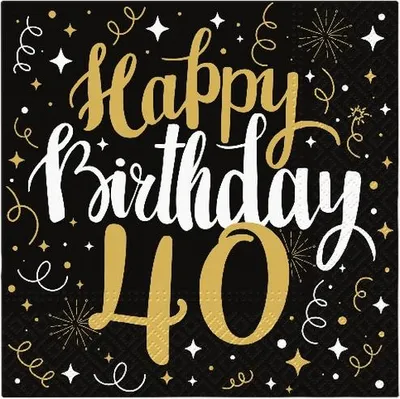 Produktbild von 20 Servietten Gold Birthday 40 - Happy Birthday 40 schwarz-gold 33x33cm