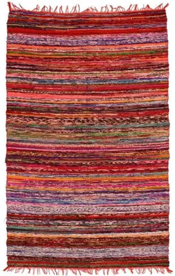 Immagine prodotto di Morbido tappeto di cotone rosso a righe 100x200
