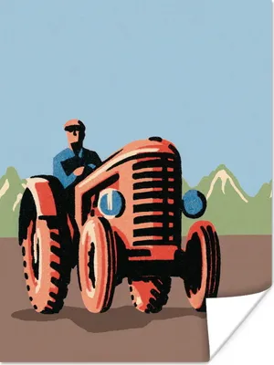 Produktbild von MuchoWow® Poster Traktor - Landwirt - Rot 90x120 cm - Wohnzimmer