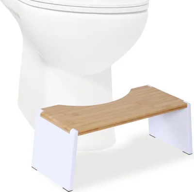 Produktbild von Relaxdays Toilettenhocker, klappbar, Hocker Toilettengang, Erwachsene, Bambus, rutschfest, HBT 19x43,5x20 cm, natur/weiß
