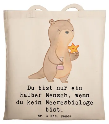 Produktbild von Mr. & Mrs. Panda Tote Bag Meeresbiologe Herz - Transparent - Geschenk, Shopping Tasche, Schultasche, Jutebeutel, Studium, Spruch, Uni, Lustig