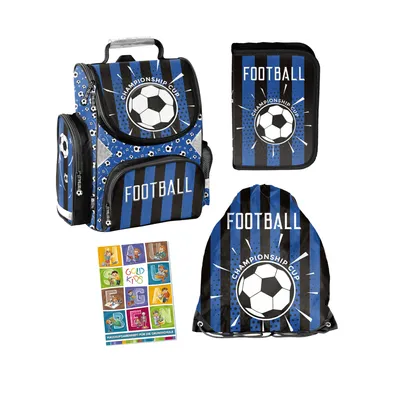 Produktbild von Goldkids - Schulranzen für Jungen und Mädchen, 4er-Set - Schul-Rucksack für Kinder mit Federmäppchen - Schuhbeutel - Fußball