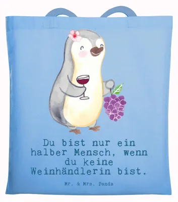 Produktbild von Mr. & Mrs. Panda Schultasche Weinhändlerin Herz - Sky Blue - Geschenk, Tote Bag, Tasche, Beutel, Einkaufstasche, Shopping, Tragetasche