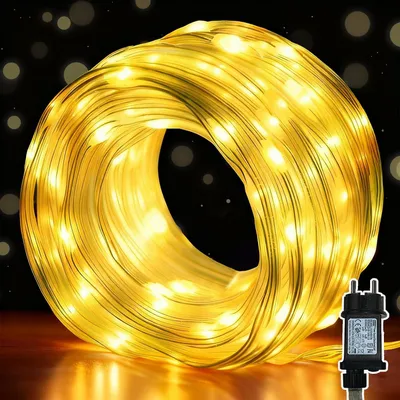 Obrázek produktu pro Světelná řetězec, 10 metrů - 100 LED diod - s konektorem - 8 režimů - teplá bílá barva - vánoční dekorace - pro použití uvnitř i venku