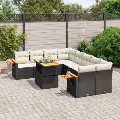 Produktbild von 9-tlg. Garten-Sofagarnitur - mit Kissen Schwarz Poly Rattan - Gartenmöbelset 3273443