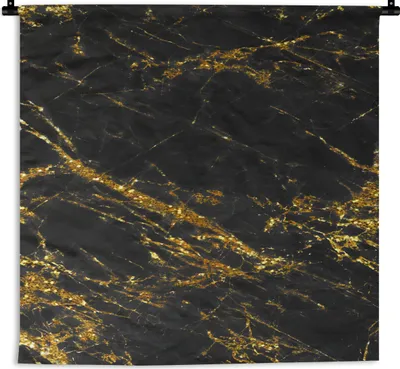 Produktbild von MuchoWow® Wandteppich Wandbehang Marmor - Gold - Schwarz - Luxus 60x60 cm Tapisserie Dekoration Wandtuch - Dekorationen - Wand Decke