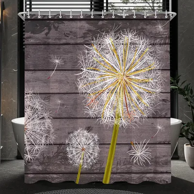Produktbild von Duschvorhang 240x200cm mit Löwenzahnmotiv, beschwertem Saum, schimmelresistentem Gewebe, wasserabweisend, waschbar, Polyester, mit 16 Ösen und Duschvorhangringen für Badezimmer und Badewanne.