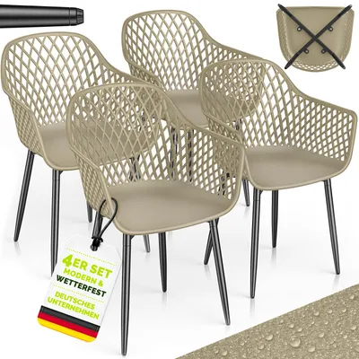 Immagine prodotto di Set di 4 sedie da giardino tillvex® resistenti alle intemperie con braccioli, color taupe | Sedie da esterno con portata fino a 120 kg | Sedie da giardino resistenti ai raggi UV | Sedie da terrazza, mobili da giardino, terrazza, balcone, esterno, giardino
