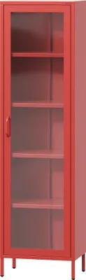 Produktbild von Vitrinenschrank Bücherschrank mit 4 Fachböden Vitrine Glitzernd Metall Rot