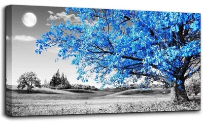 Immagine prodotto di Stampa su tela XXL, 73x146 cm, albero della vita blu, con cornice nera e bianca, ideale per la decorazione della parete