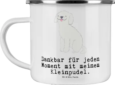 Produktbild von Mr. & Mrs. Panda Teetasse Kleinpudel Moment - Weiß - Geschenk, Teebecher, Pott, Emaille Becher, Tasse, emaillebecher, Pudel