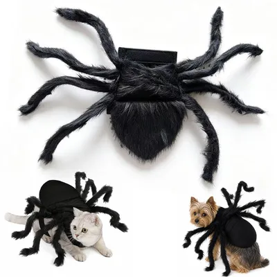 Produktbild von Spinnenkostüm Hund, Halloween Hundekostüm mit 8 Spinnenbeinen, weiches Plüschkostüm, Haustierkostüm für kleine Hunde & Katzen, Größe M