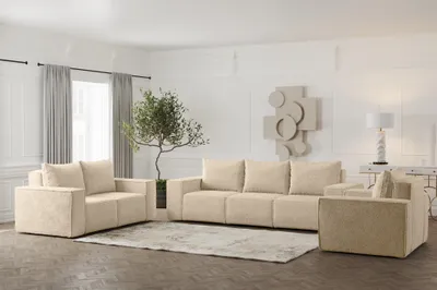 Produktbild von Sofaset Designersofa ESTELLE 3-2-1 in Stoff Abriamo Beige