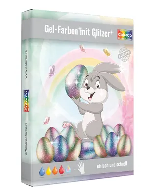 Produktbild von Eierfarben - Gel-Farben mit Glitzer - 4 Gel-Farben, Glitzerpuder und Handschuhe - 16 Milliliter