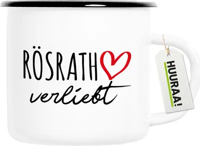 Produktbild von Huuraa Emaille Tasse Rösrath verliebt 300ml Vintage Campingbecher Geschenkidee